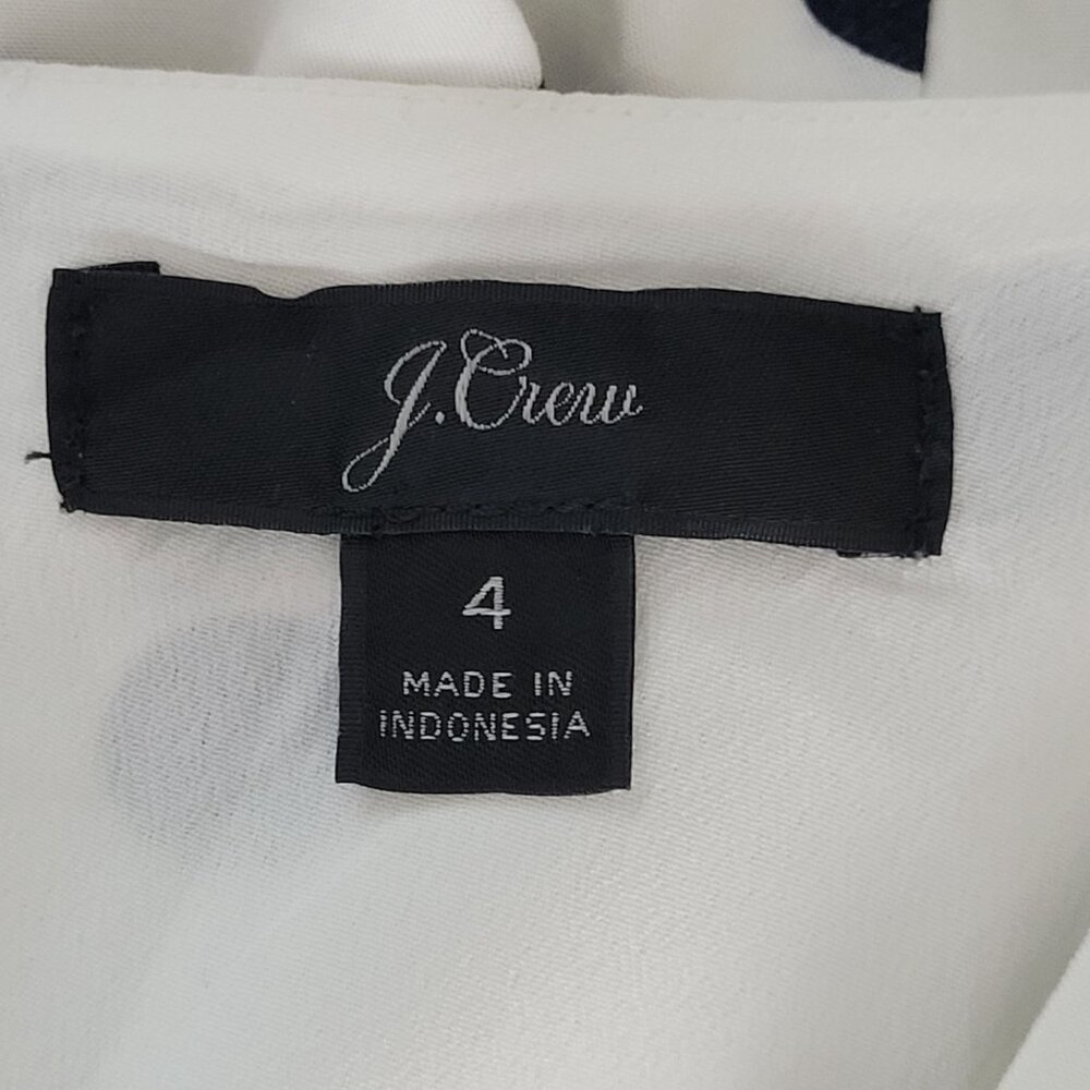J. Crew Faux Wrap Dress Fawn Polka Dot Ruffle Size 4 White Black Cap Sleeve - Picture 7 of 9